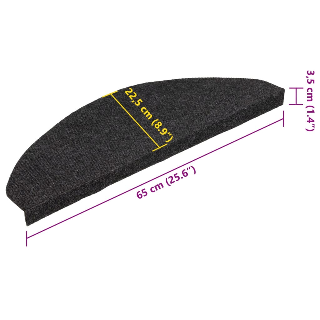 Samolepiace nášľapy na schody 15 ks 65x22,5x3,5 cm čierne