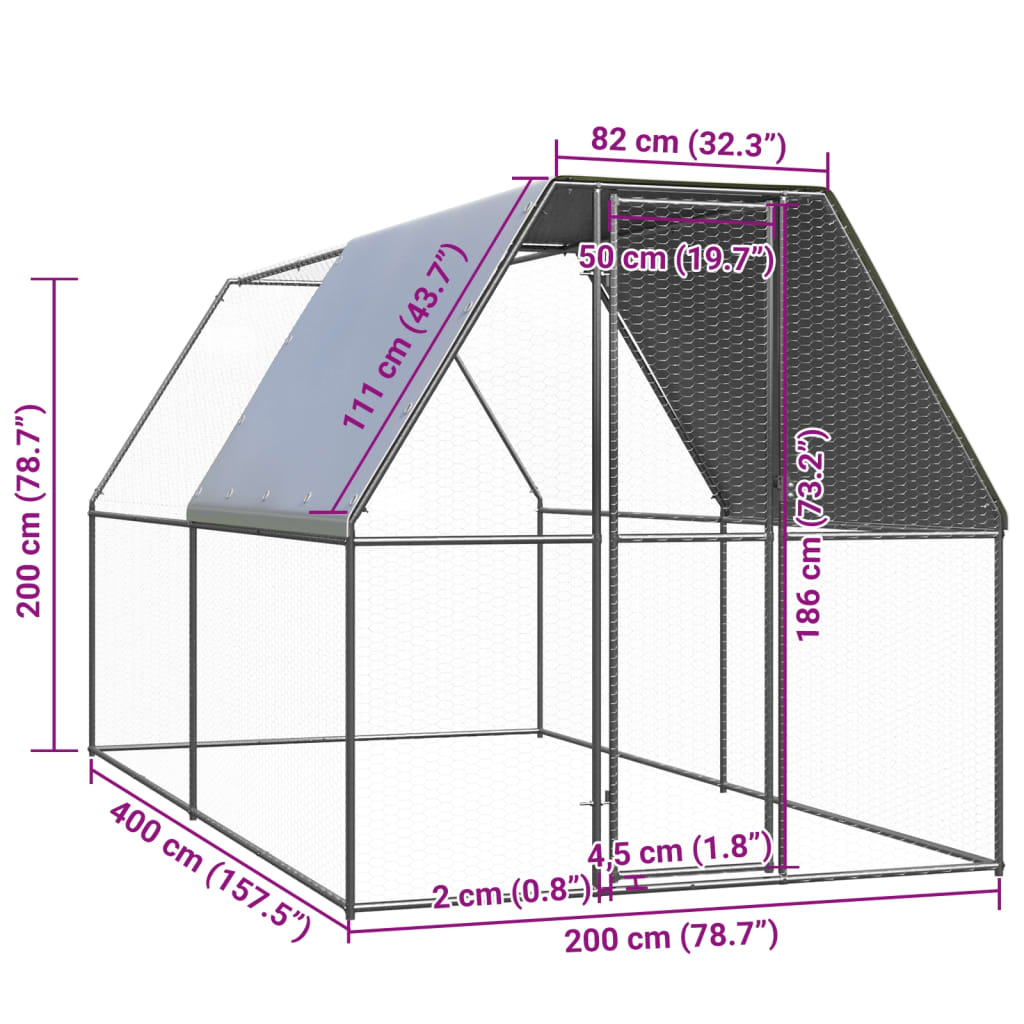 Vonkajšia klietka pre sliepky 2x4x2 m pozinkovaná oceľ
