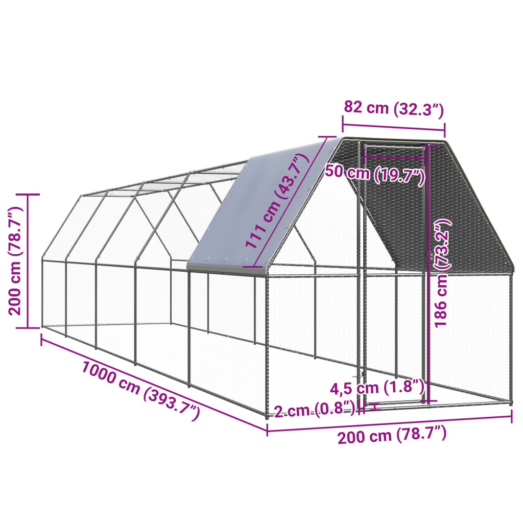 Vonkajšia klietka pre sliepky 2x10x2 m pozinkovaná oceľ
