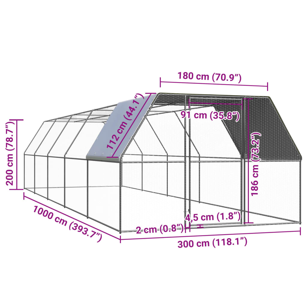 Vonkajšia klietka pre sliepky 3x10x2 m pozinkovaná oceľ
