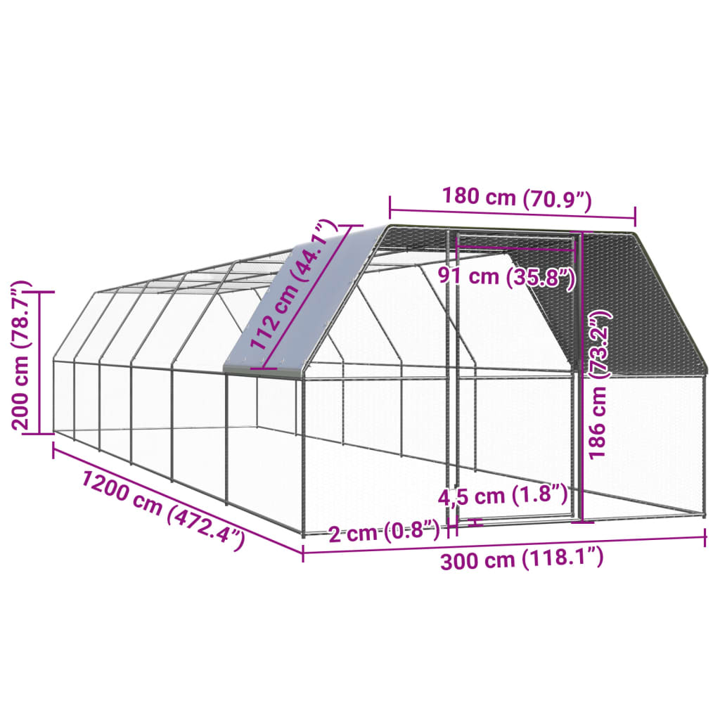 Vonkajšia klietka pre sliepky 3x12x2 m pozinkovaná oceľ
