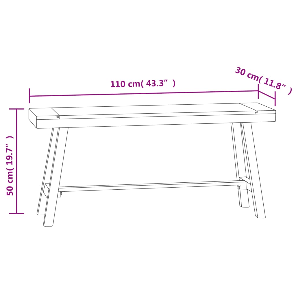 Lavica 110 cm masívne tíkové drevo