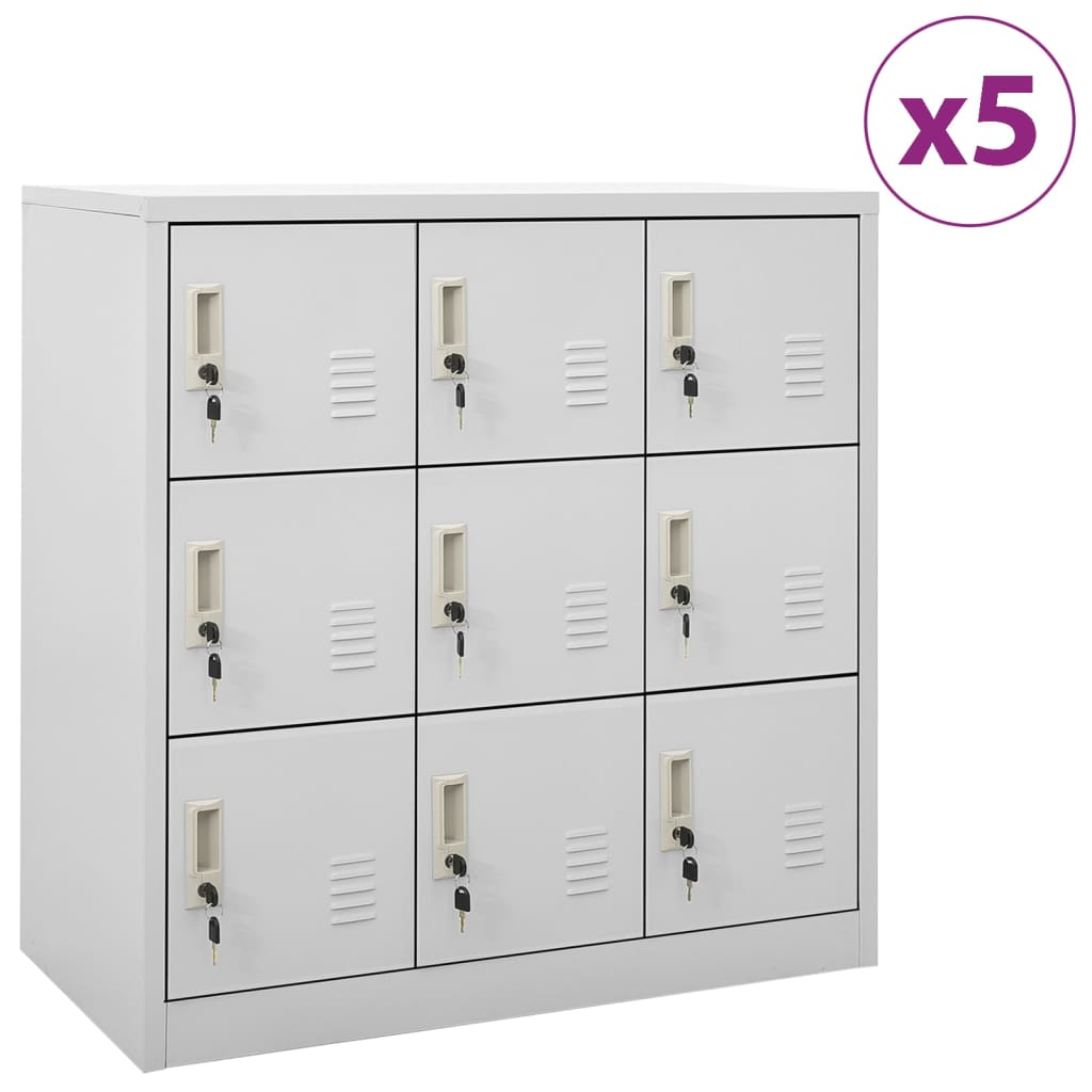 Uzamykacie skrinky 5 ks bledosivé a modré 90x45x92,5 cm oceľové