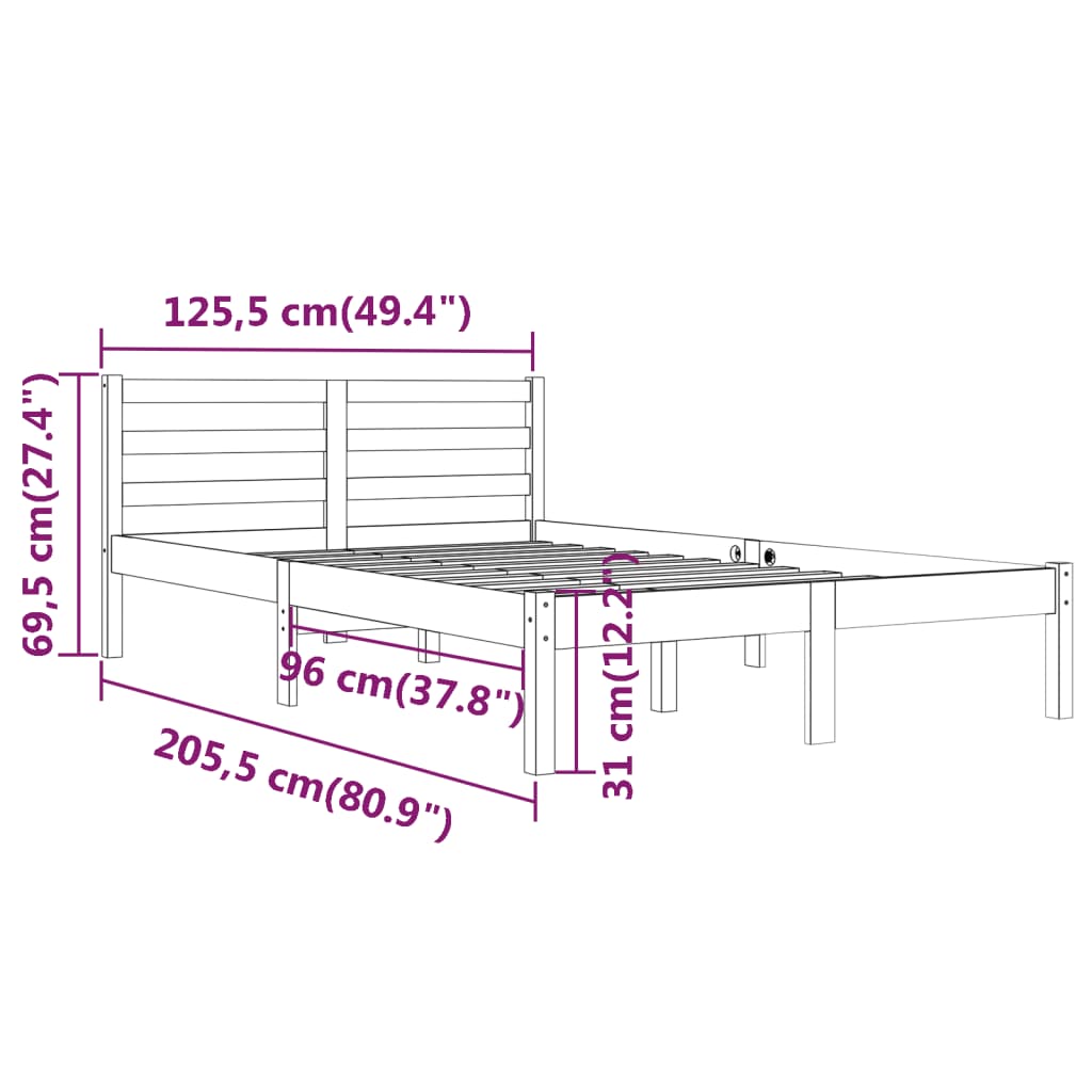 Posteľný rám borovicový masív 120x200 cm sivý