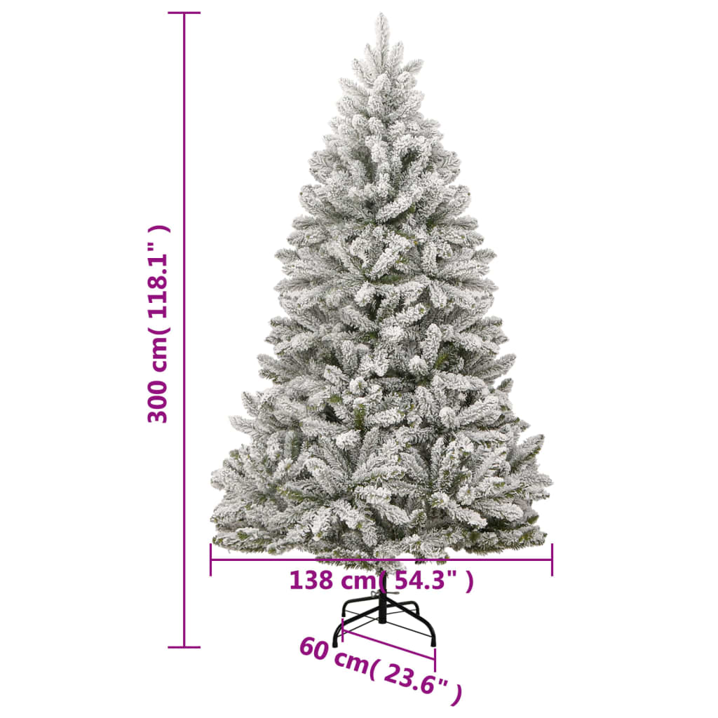 Umelý výklopný vianočný stromček so snehovými vločkami 300 cm