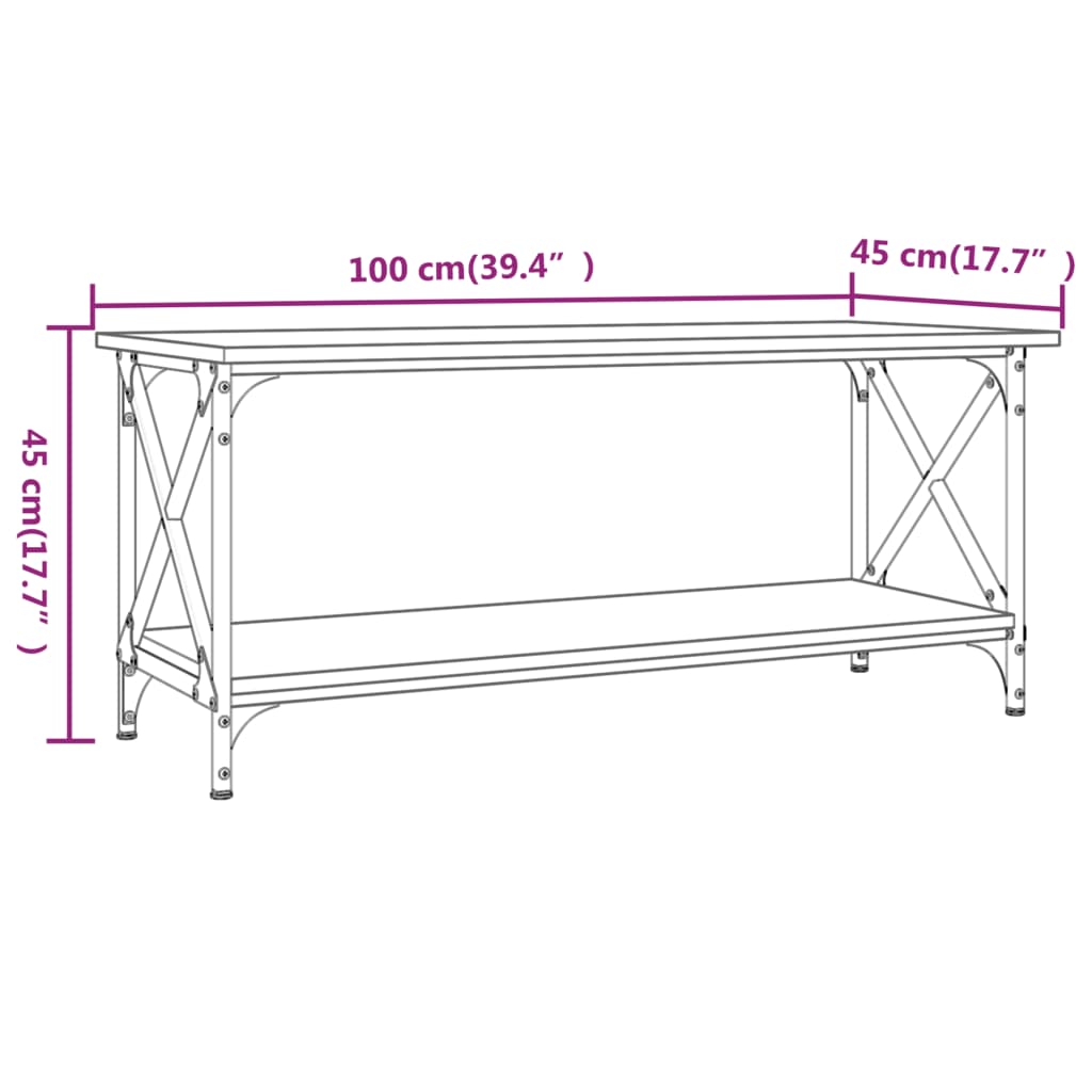 Konferenčný stolík hnedý dub 100x45x45 cm sprac. drevo a železo