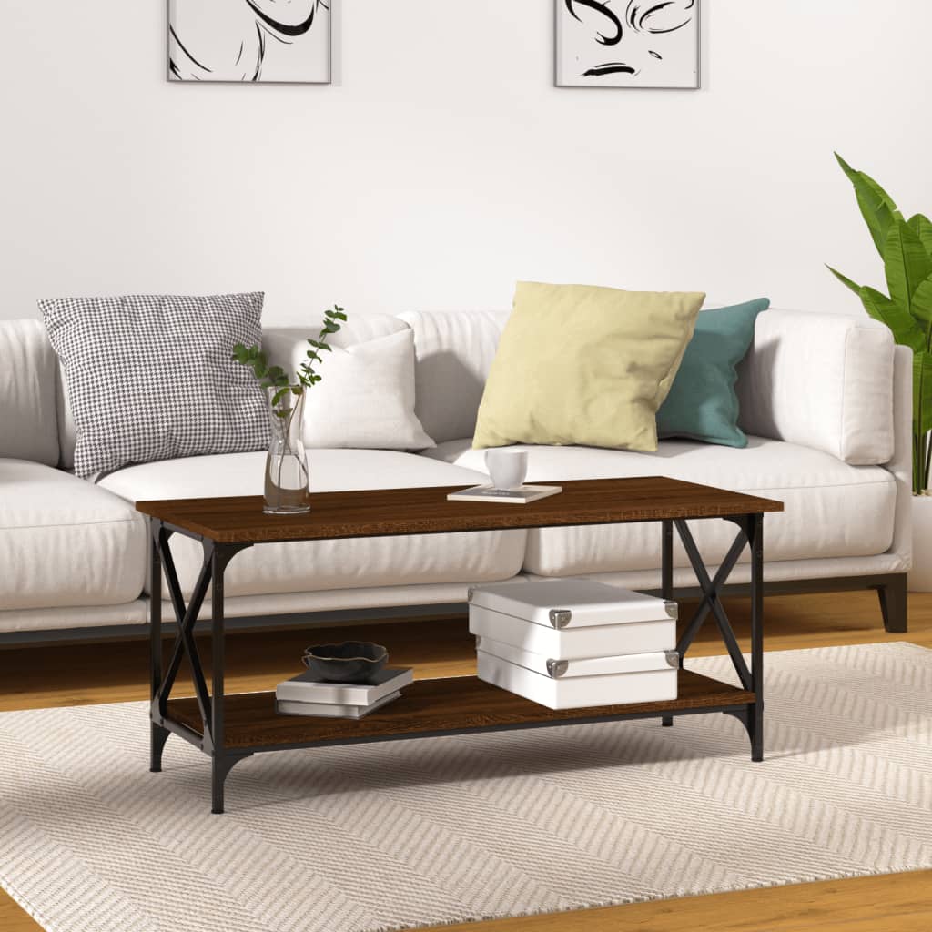 Konferenčný stolík hnedý dub 100x45x45 cm sprac. drevo a železo