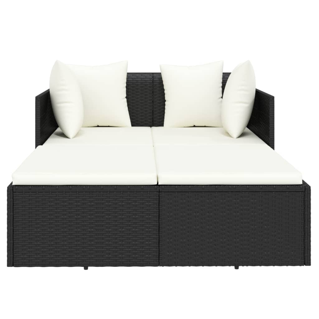Opaľovacie lehátko s vankúšom čierne 182x118x63 polyratan