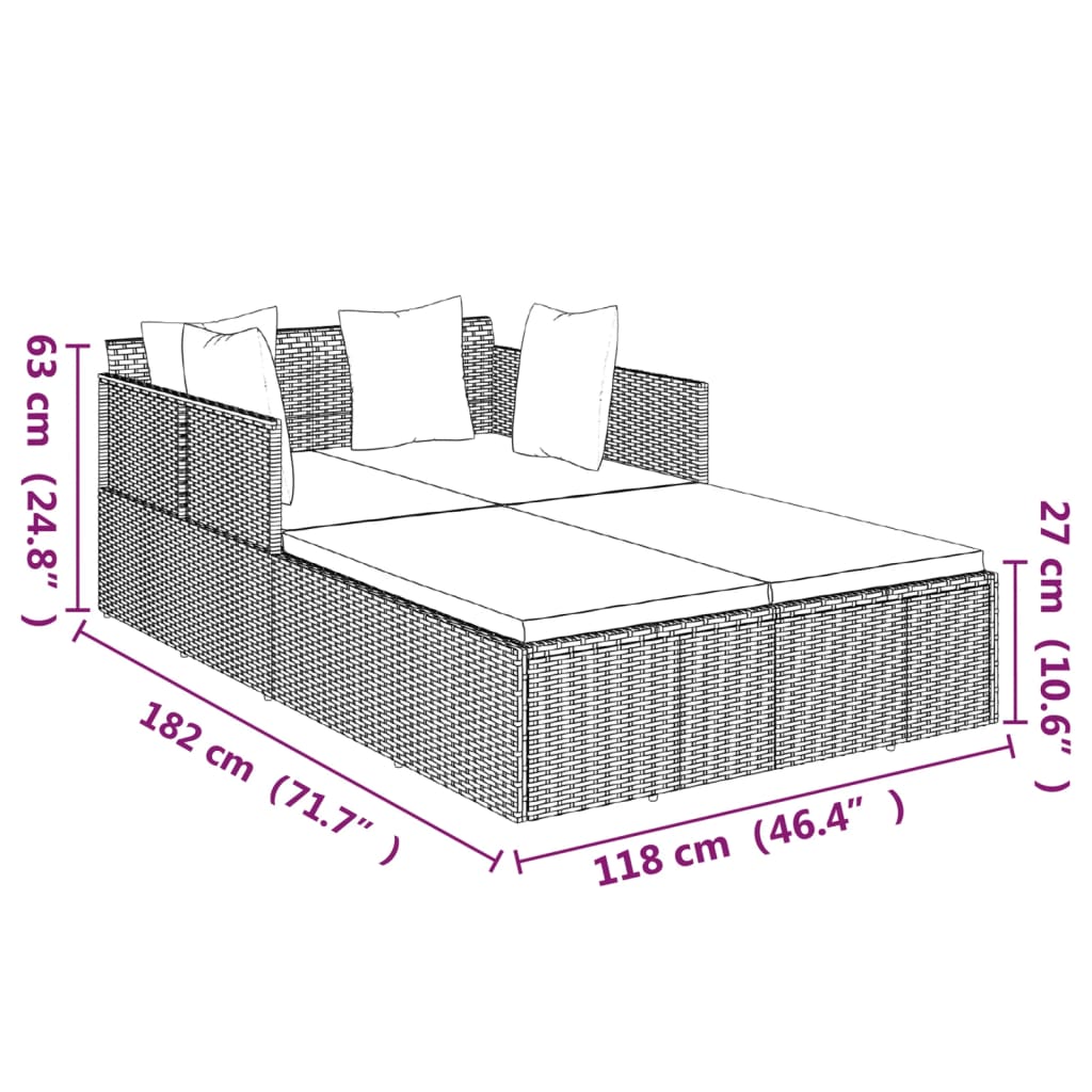Opaľovacie lehátko s vankúšom čierne 182x118x63 polyratan
