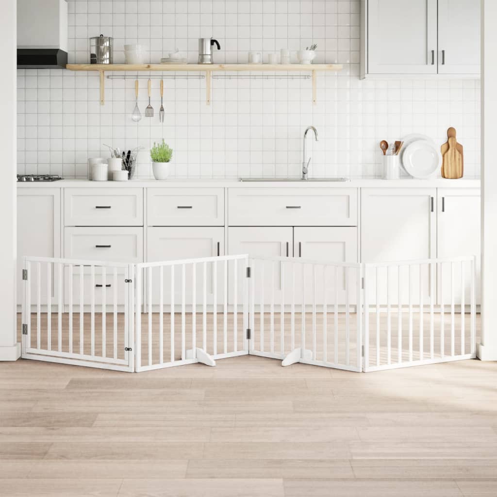 Brána pre psa s dverami sklad. 4pan. biela 320cm topoľové drevo