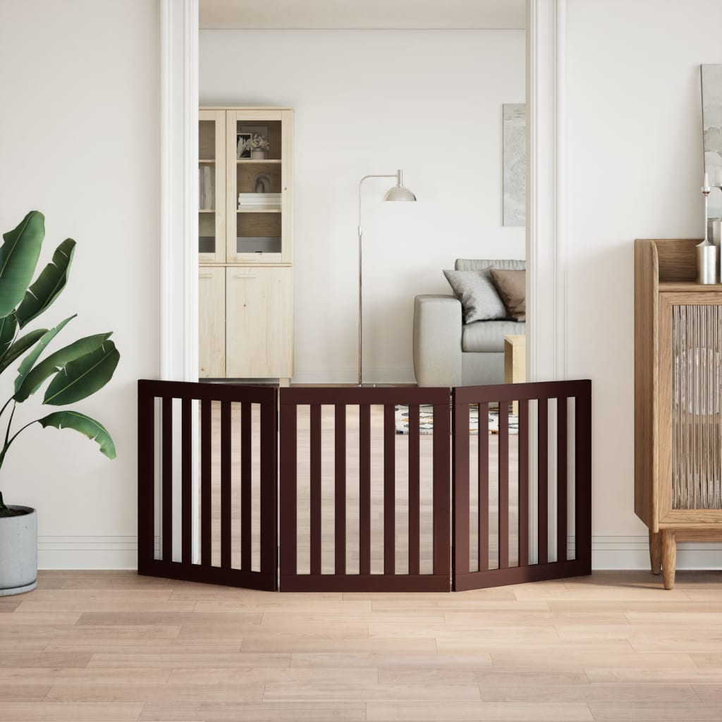 Brána pre psa skladacia 3 panely hnedá 150 cm topoľové drevo