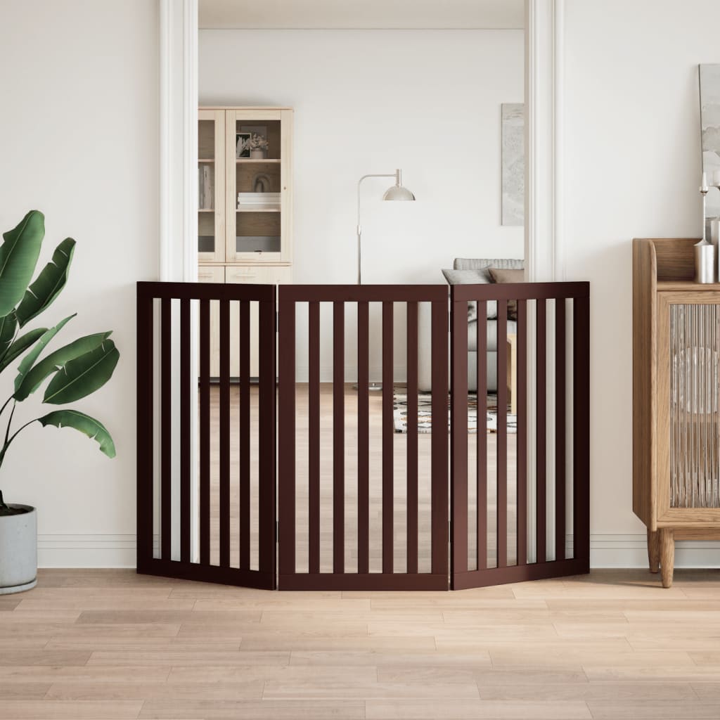 Brána pre psa skladacia 3 panely hnedá 150 cm topoľové drevo