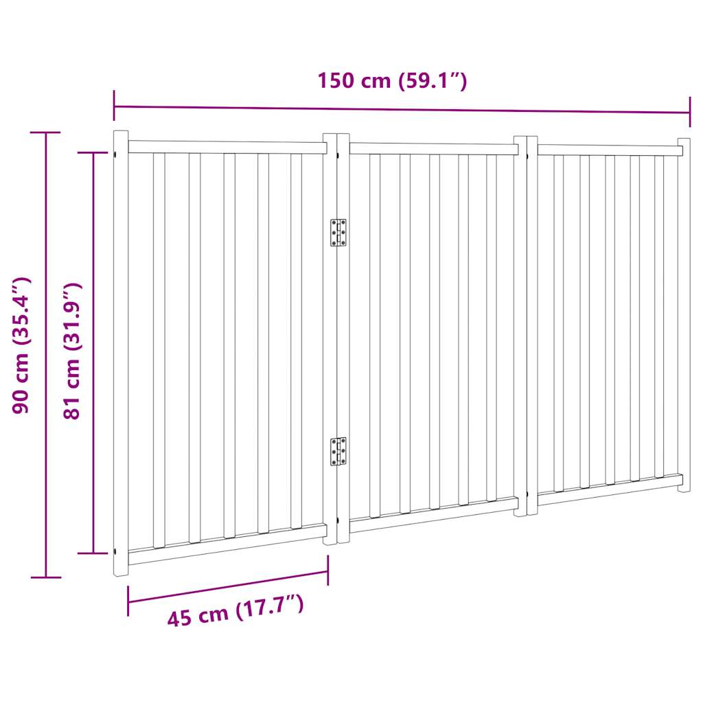 Brána pre psa skladacia 3 panely 150 cm masívne jedľové drevo