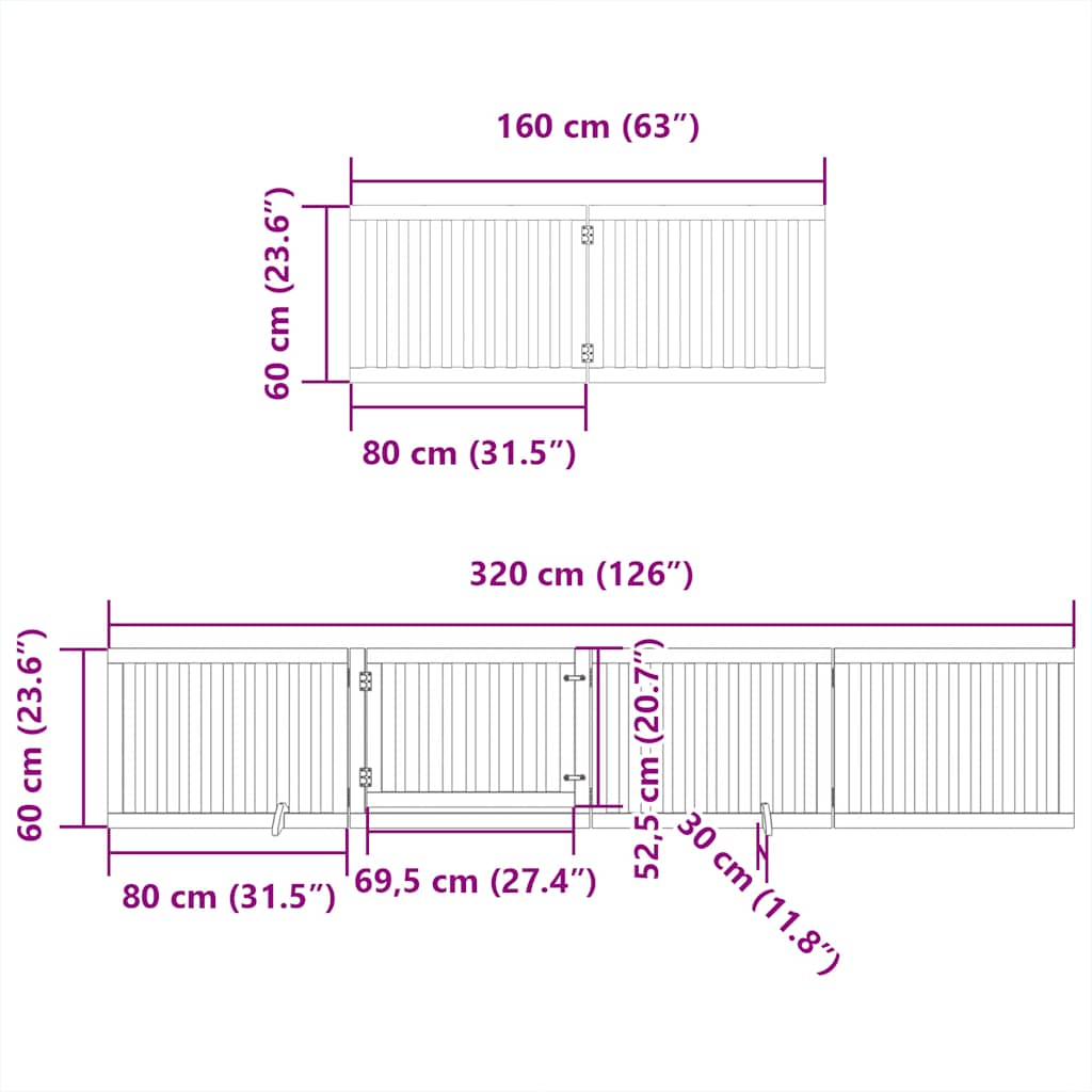 Brána pre psa s dverami sklad. 8pan. biela 640cm topoľové drevo