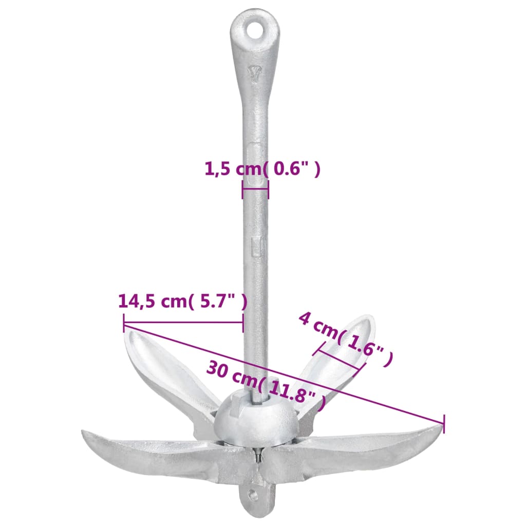 Skladacia kotva strieborná 1,5 kg kujné železo