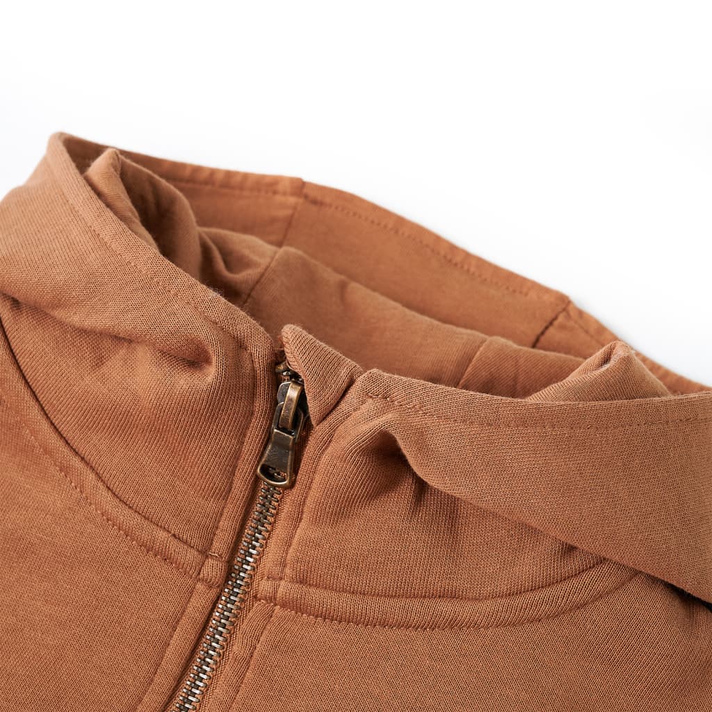 Detská mikina kapucňa polovičný zips antracitová a koňaková 128