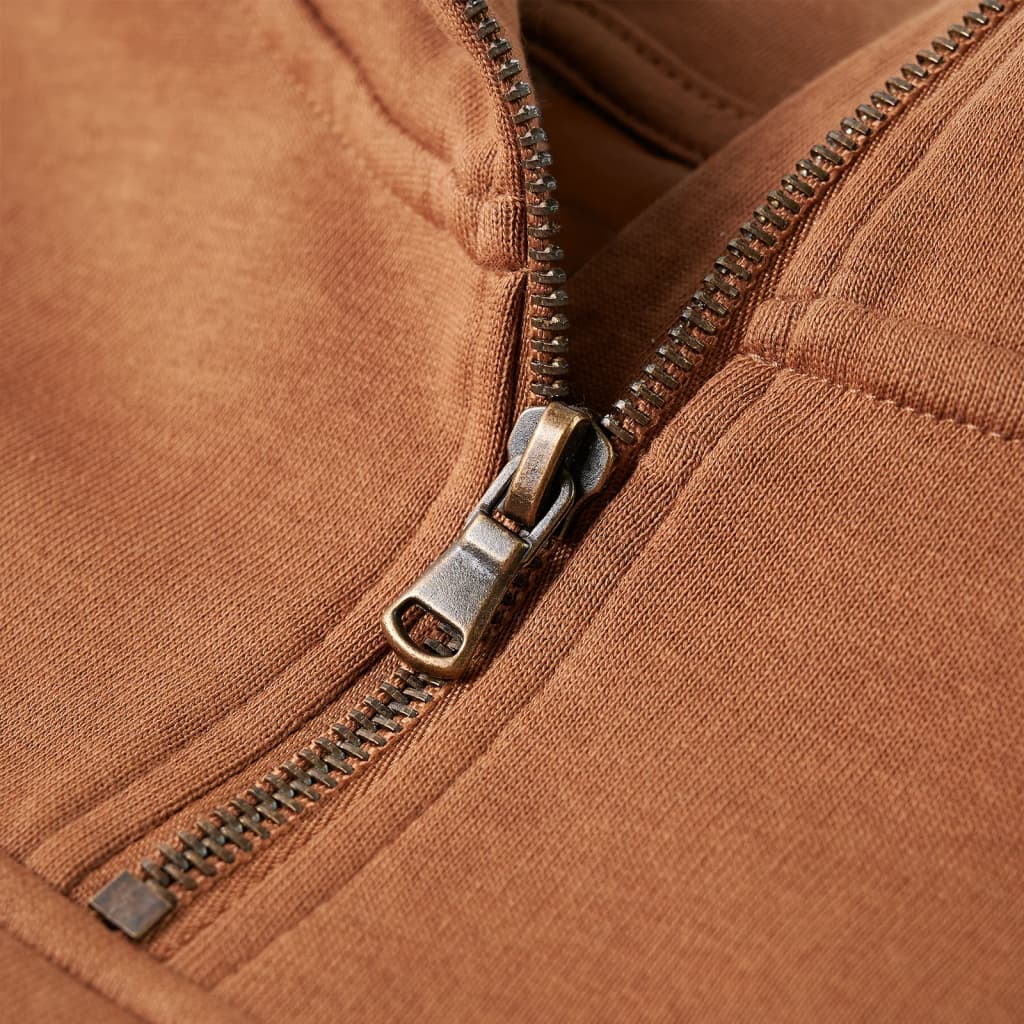 Detská mikina kapucňa polovičný zips antracitová a koňaková 128