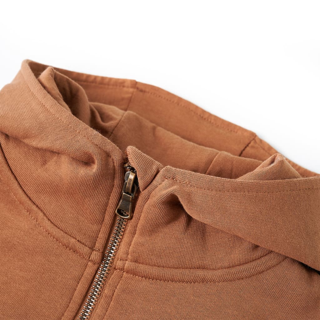Detská mikina kapucňa polovičný zips antracitová a koňaková 140