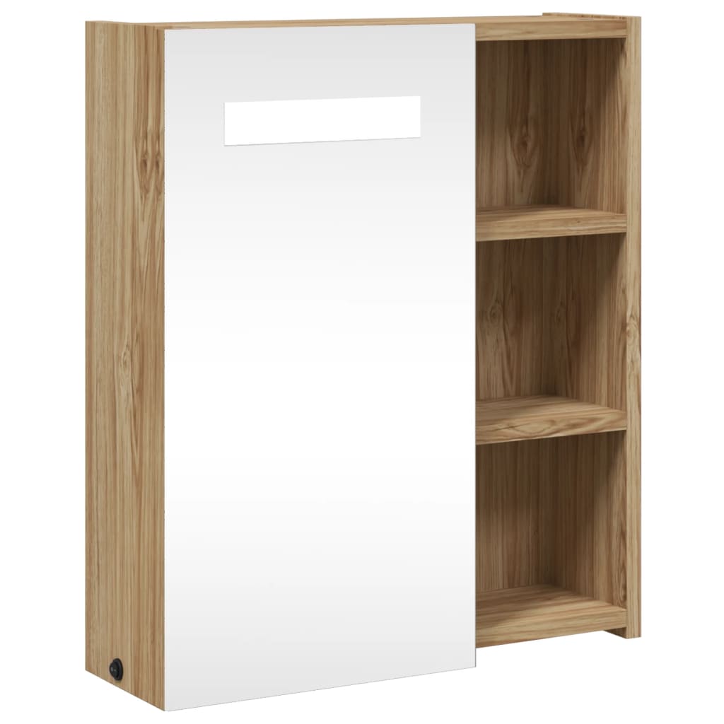 Zrkadlová skrinka do kúpeľne s LED svetlom dubová 45x13x52 cm