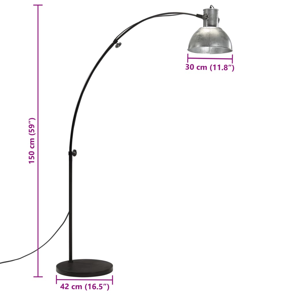 Podlahová lampa 25 W starožitná strieborná 150 cm E27