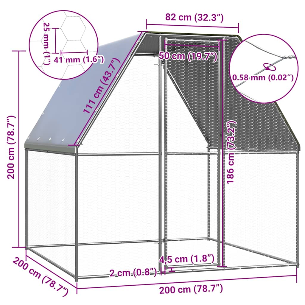 Klietka pre kurčatá strieborná a sivá 2x2x2 m pozinkovaná oceľ