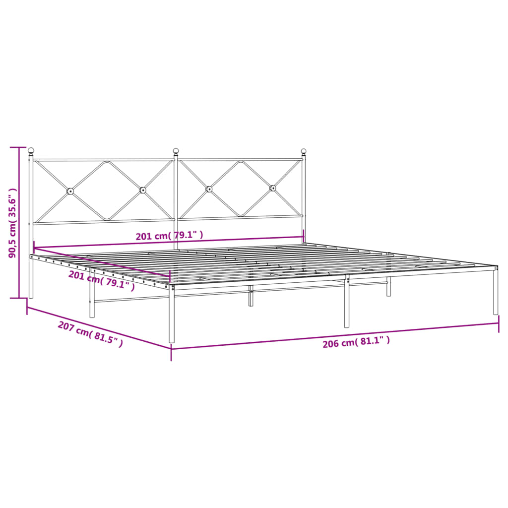 Kovový rám postele s čelom biely 200x200 cm