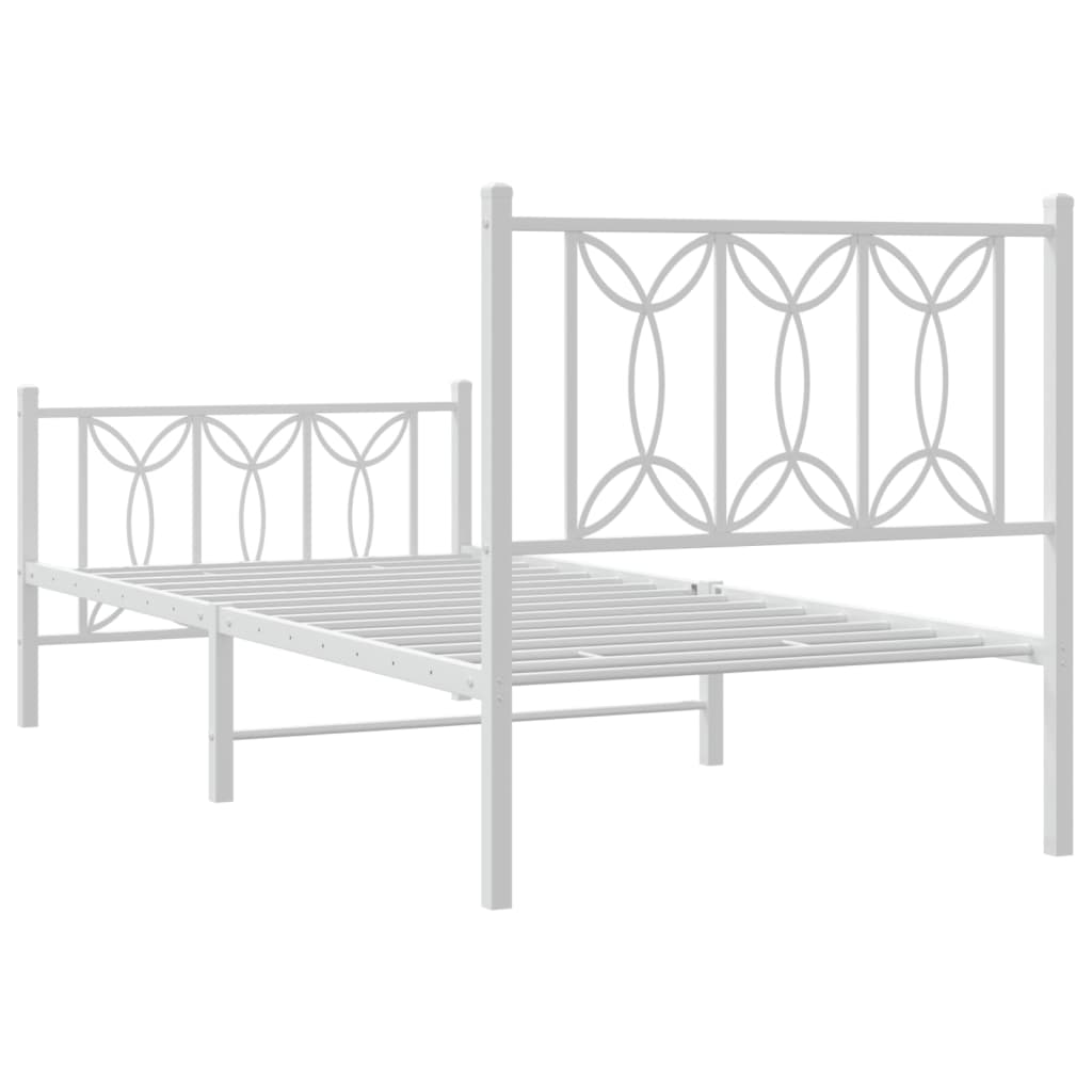 Kovový rám postele s čelom a podnožkou biely 90x200 cm