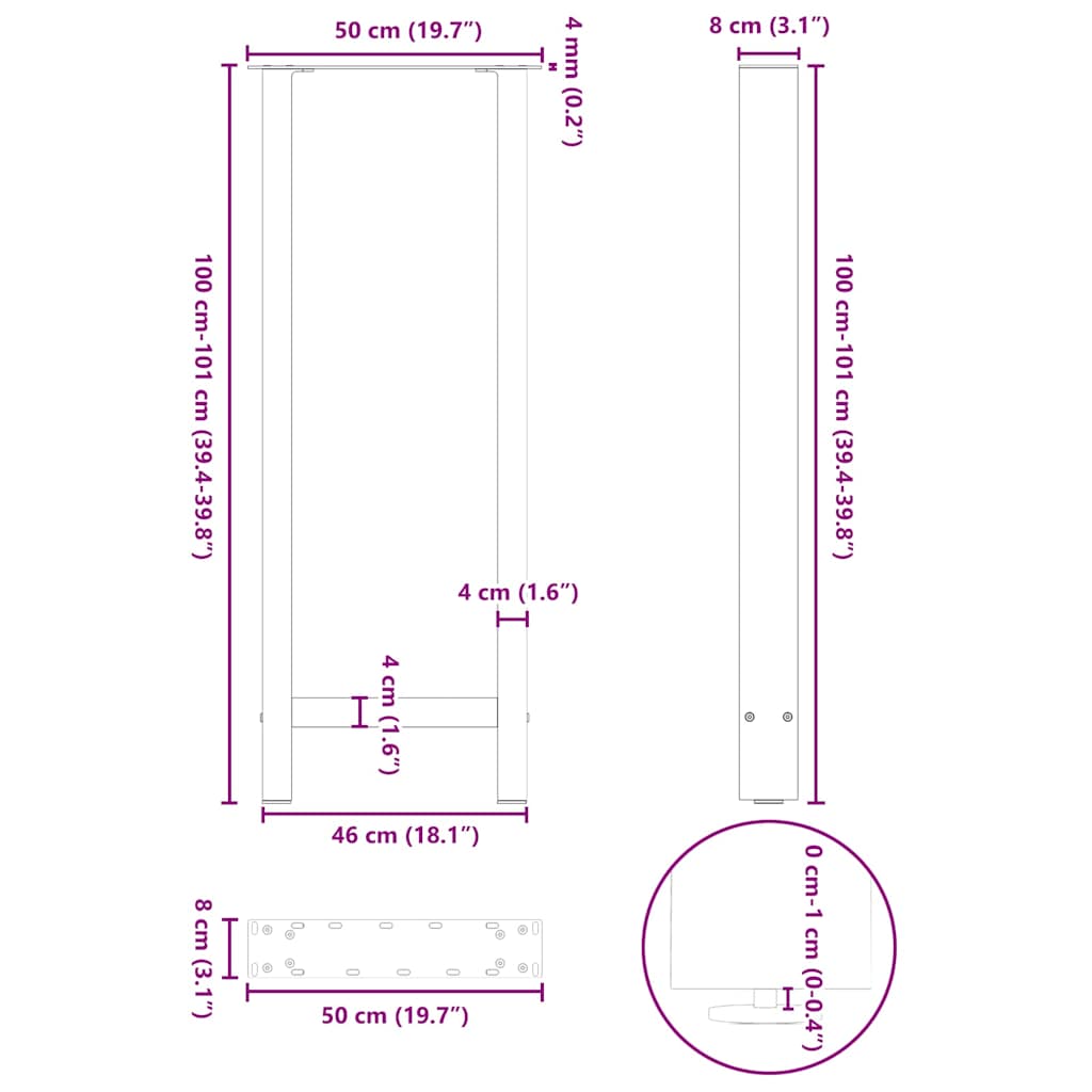 Stolové nohy na konferenčný stolík čierny 2 ks 50x(100-101) cm