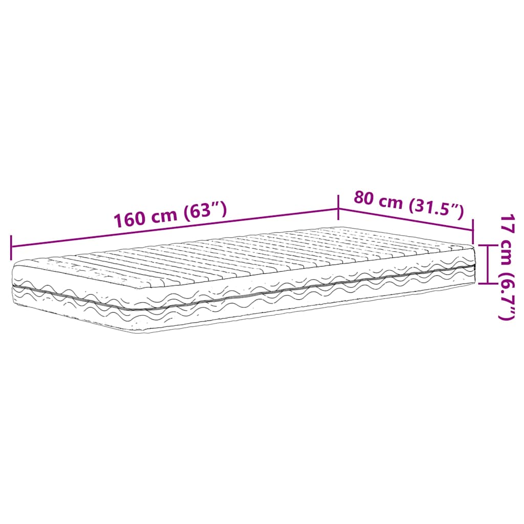 Penový matrac pre deti biely 80x160 cm tvrdosť H2 H3