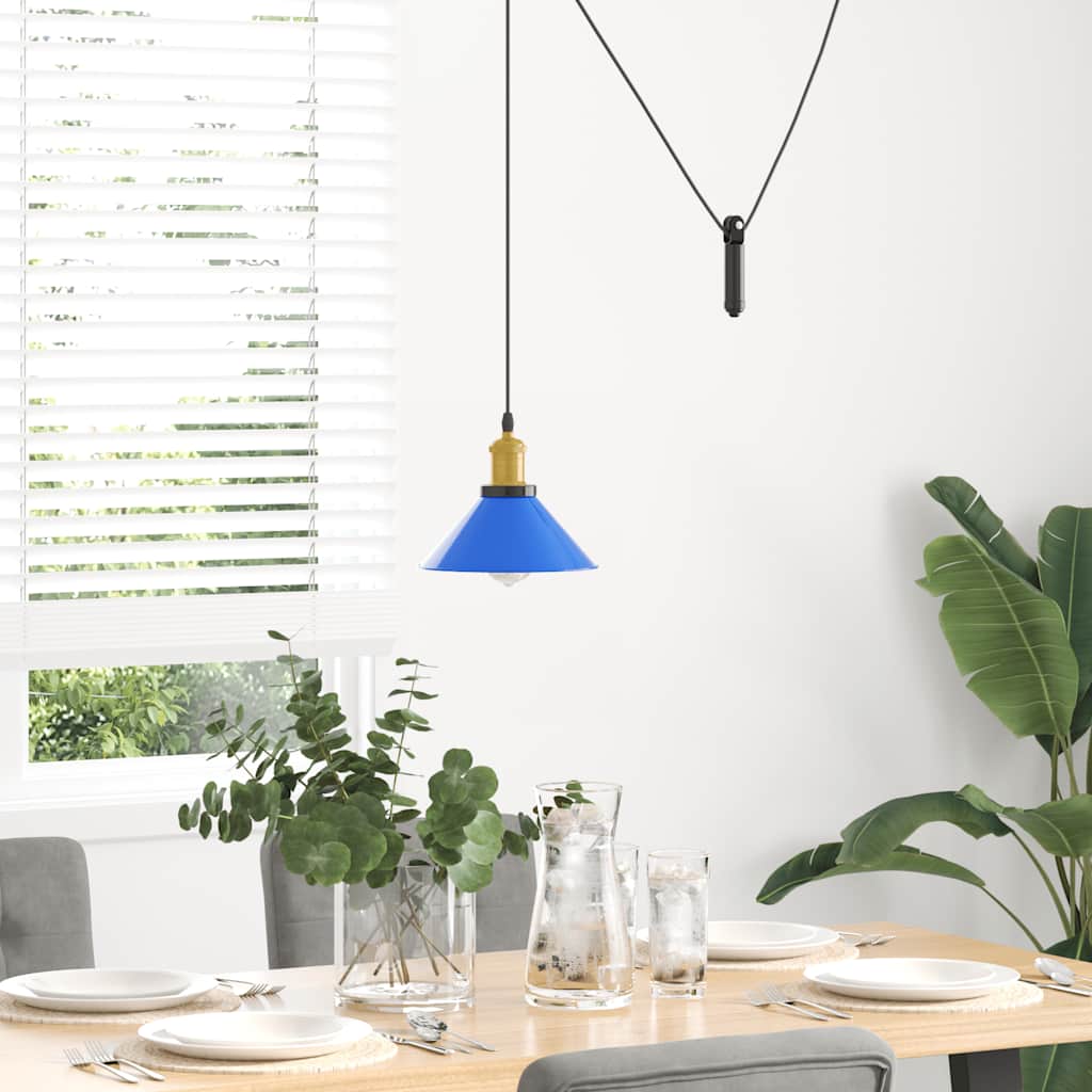 Závesná lampa výškovo nastaviteľná E27 lesk tmavomodrá Ø 22 cm