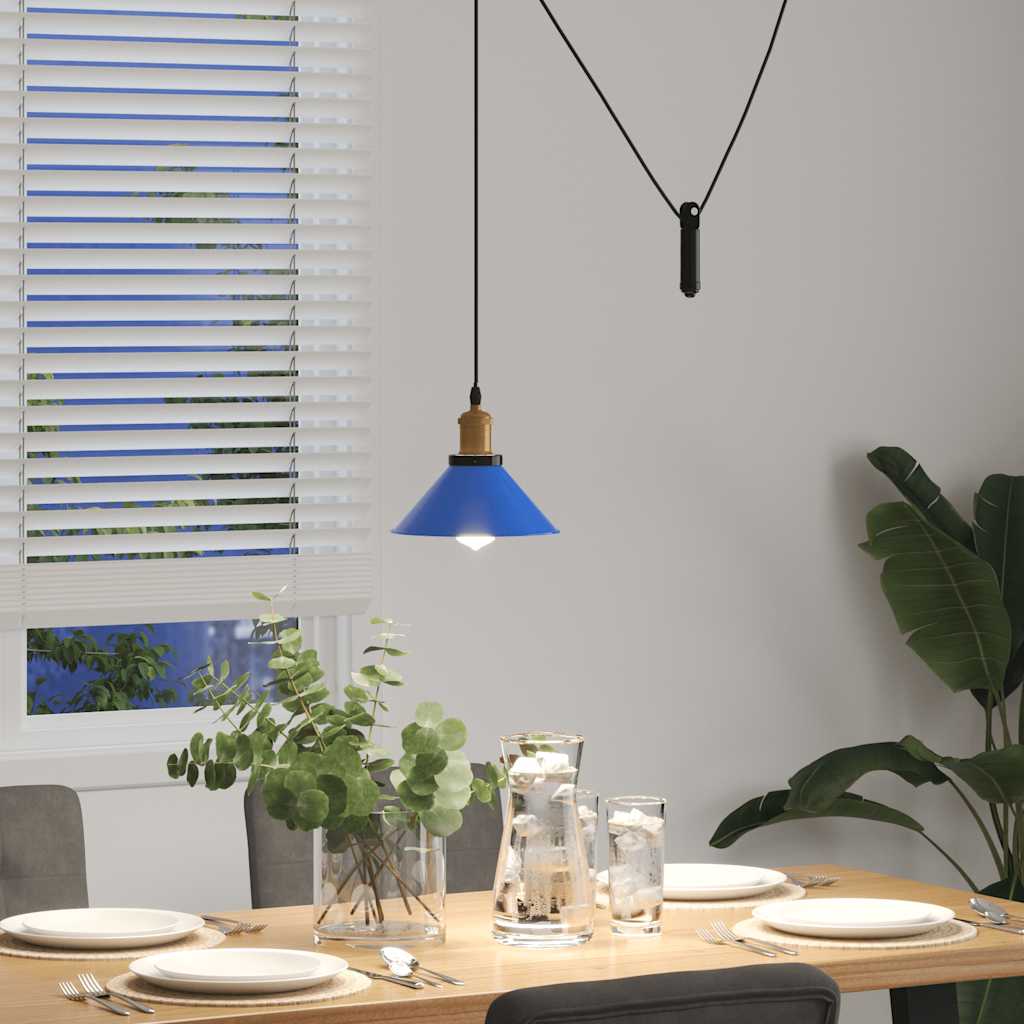 Závesná lampa výškovo nastaviteľná E27 lesk tmavomodrá Ø 22 cm