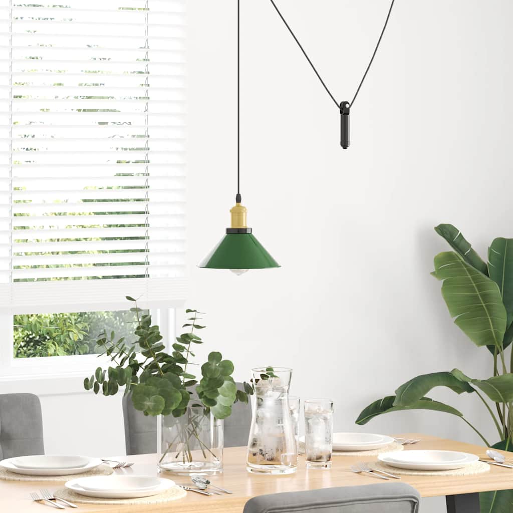 Závesná lampa výškovo nastaviteľná E27 lesk zelená Ø 22 cm kov