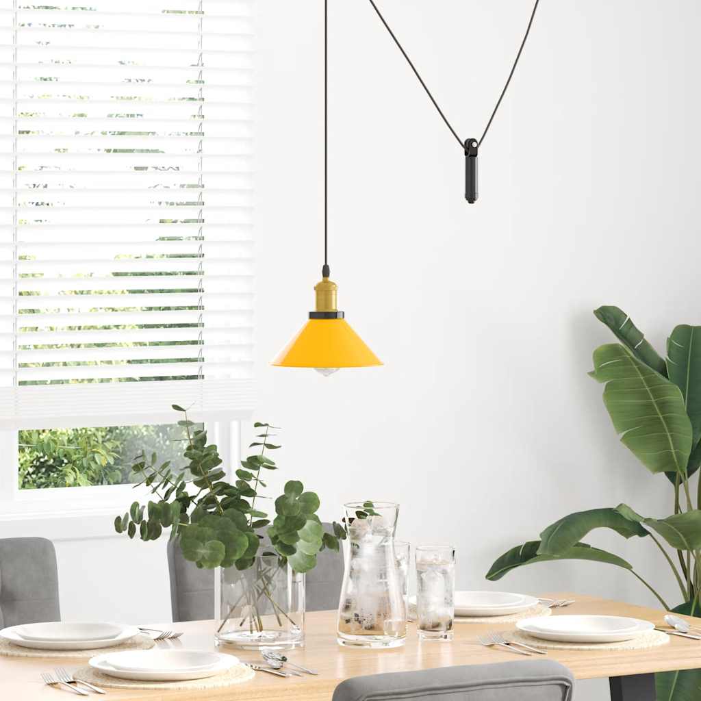 Závesná lampa výškovo nastaviteľná E27 lesk žltá Ø 22 cm kov