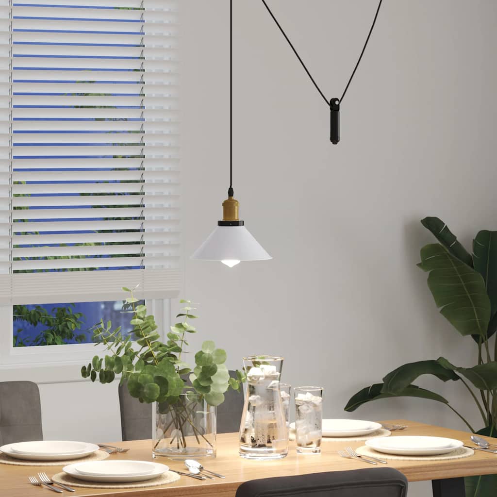 Závesná lampa výškovo nastaviteľná E27 lesk biela Ø 22 cm kov