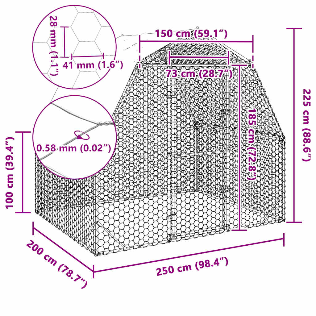 Kurací výbeh so strechou 2,5x2x2,25 m Pozinkovaná oceľ