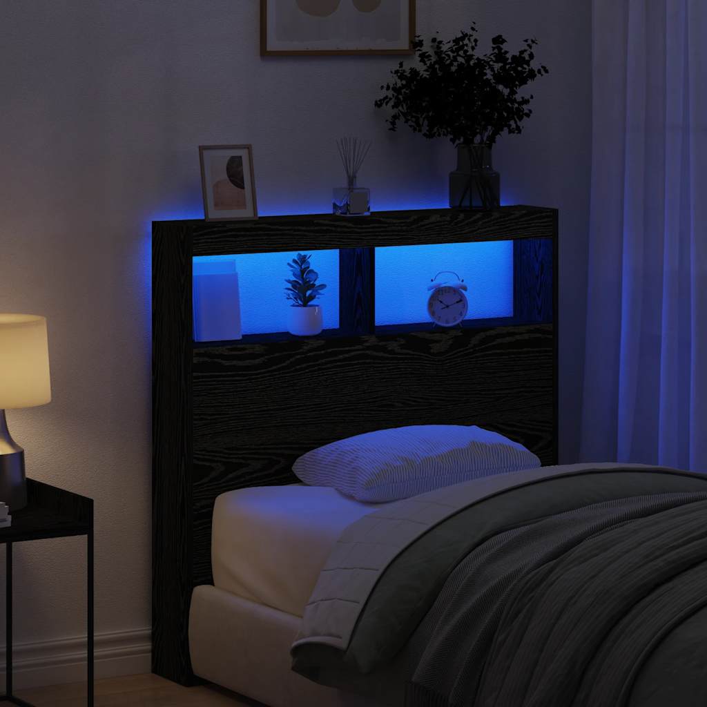 Skrinka na čelo postele s LED čierna dub 100x17x102 cm