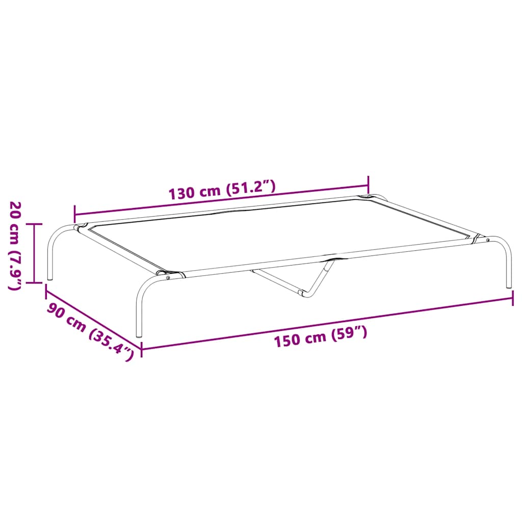 vyvýšená posteľ pre psa šedá 150x90x20 cm Oxford látka a oceľ
