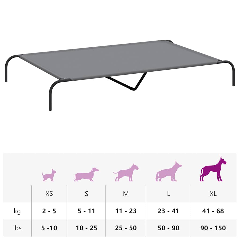 vyvýšená posteľ pre psa šedá 150x90x20 cm Oxford látka a oceľ