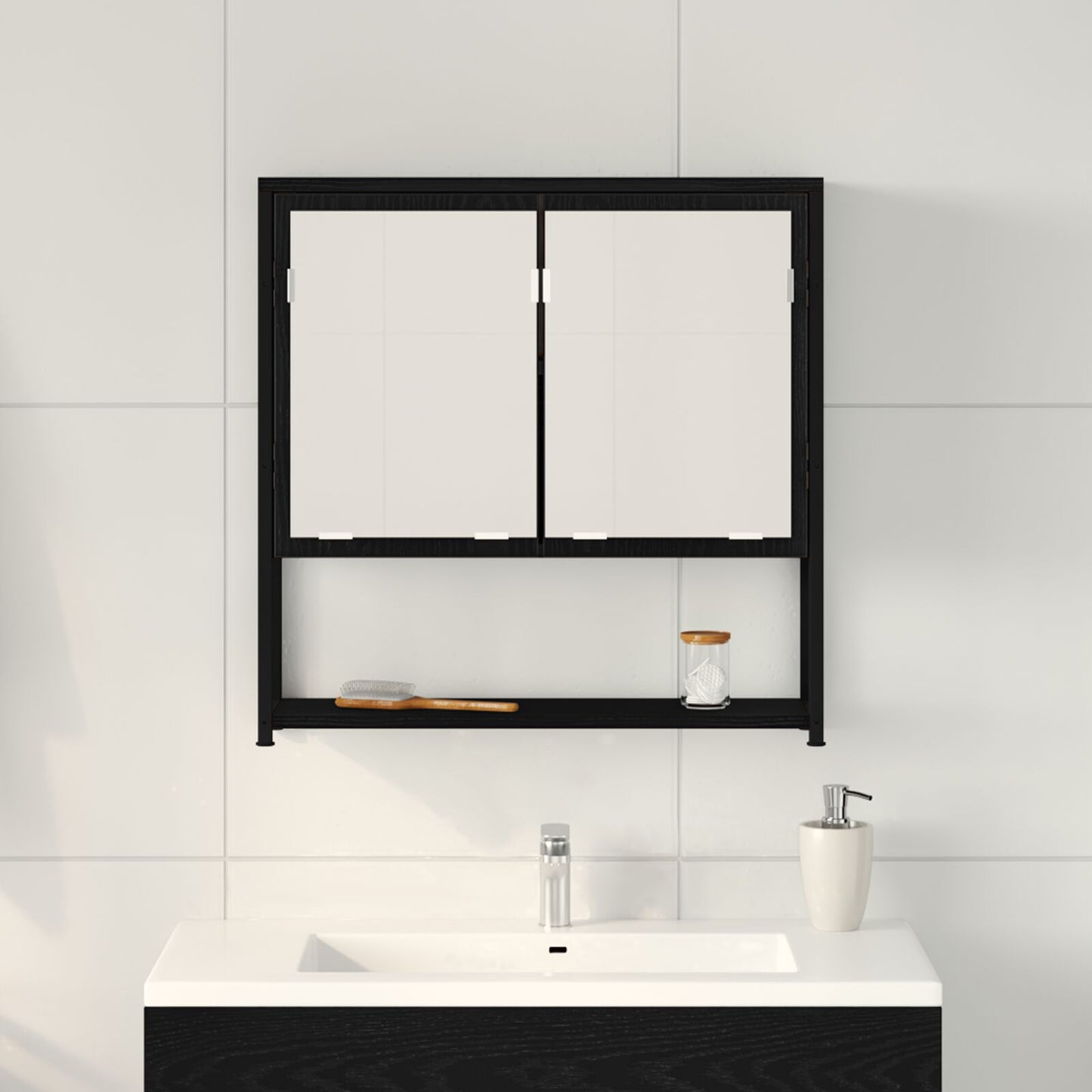 Zrkadlová skriňa do kúpeľne Čierne dubové 60x16x60 cm Drevotriesková doska
