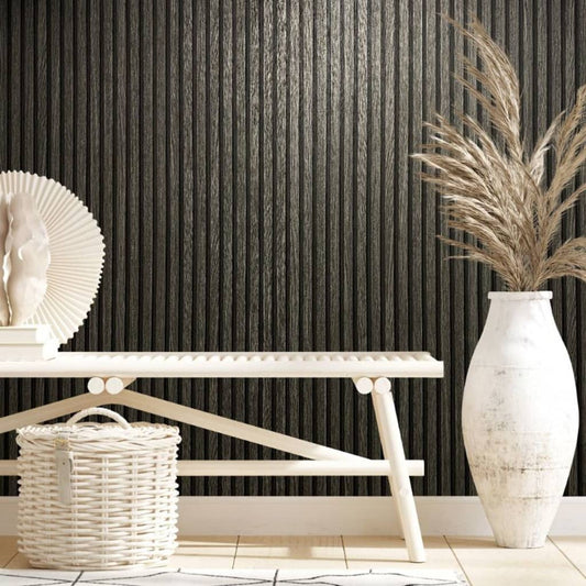 Tapeta Botanica Wooden Slats čierna a sivá