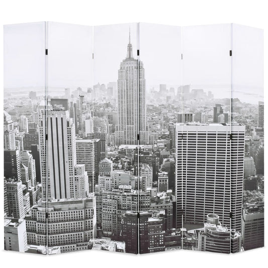 Skladací paraván 228x170 cm, potlač New Yorku, čierno-biely
