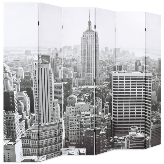 Skladací paraván 228x170 cm, potlač New Yorku, čierno-biely