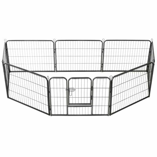 Oceľová ohrádka pre psov s 8 panelmi 60x80 cm čierna