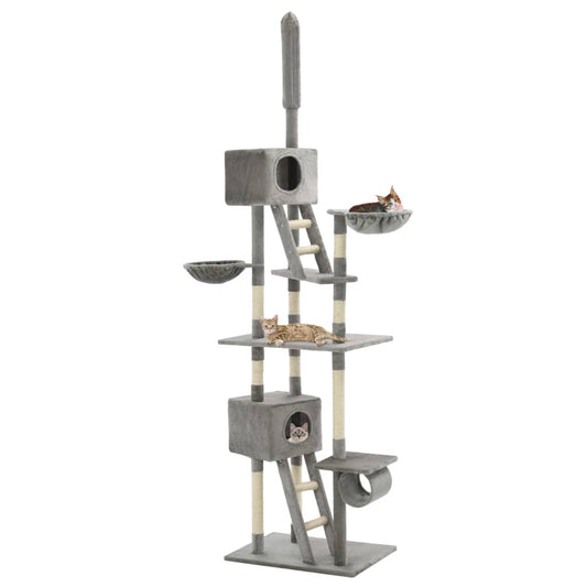 Škrabadlo pre mačky so sisalovými stĺpikmi 230-260 cm, sivé