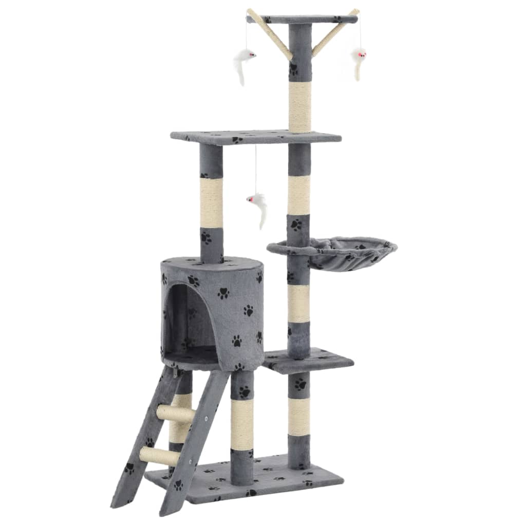 Škrabadlo pre mačky so sisalovými stĺpikmi 138cm sivé s labkami