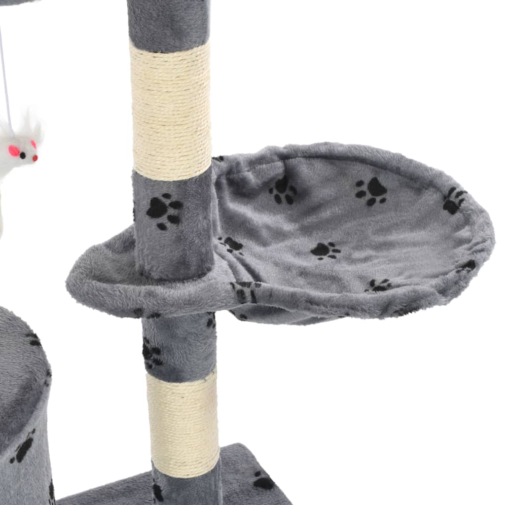 Škrabadlo pre mačky so sisalovými stĺpikmi 138cm sivé s labkami