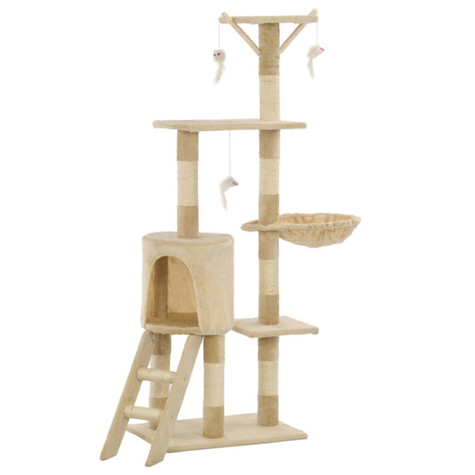 Škrabadlo pre mačky so sisalovými stĺpikmi 138cm béžové