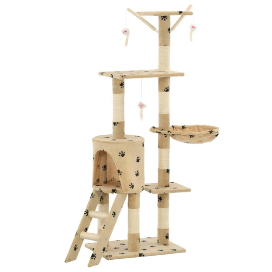 Škrabadlo pre mačky so sisalovými stĺpikmi 138cm béžové s labkami