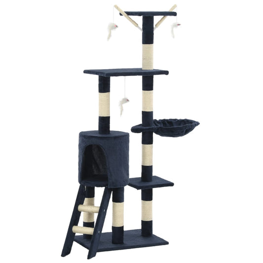 Škrabadlo pre mačky so sisalovými stĺpikmi 138cm tmavomodré