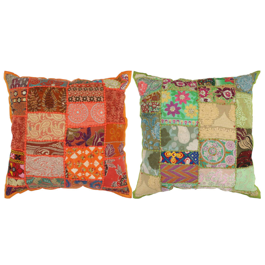 Vankúše Patchwork 2 Ks Ručne Vyrobené 45X45 Cm Oranžovo-Zelené